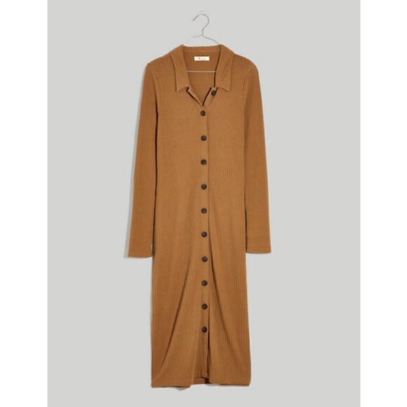 💕MADEWELL💕 Long Sleeve Button-Front Midi Shirtdress ~ Kraft Brown XXS NWT - Picture 11 of 16